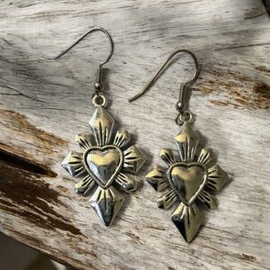 Edgy Cool Silver Heart Dangle Earrings
